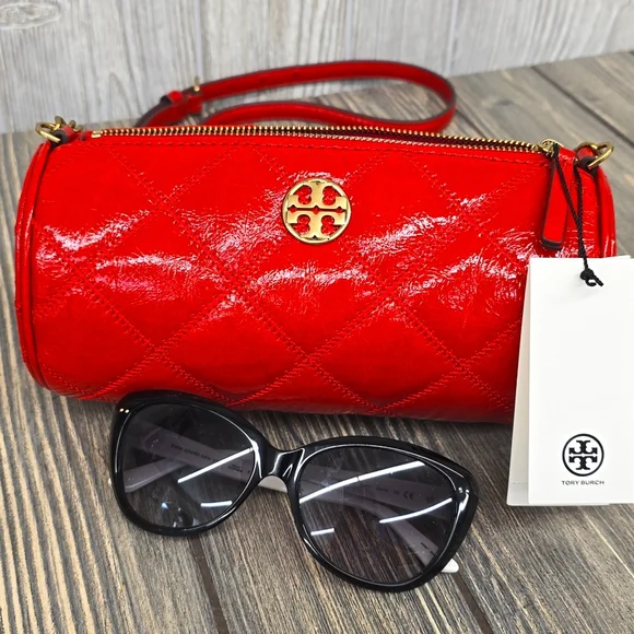 NWT TORY BURCH WILLA SHINE BARREL BAG FIESTA RED - Picture 3 of 5